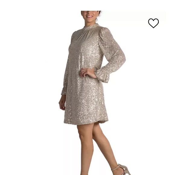 Sequined mock - neck sheath dress - Picture 6 of 7